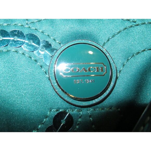 Coach 2013 Signature C Sequin Canvas Embellished Tote Bag in Jade Teal Green - Picture 10 of 12